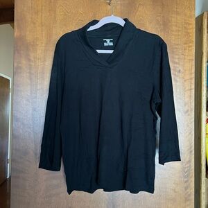 Jones New York Black Long Sleeve V-Neck Top